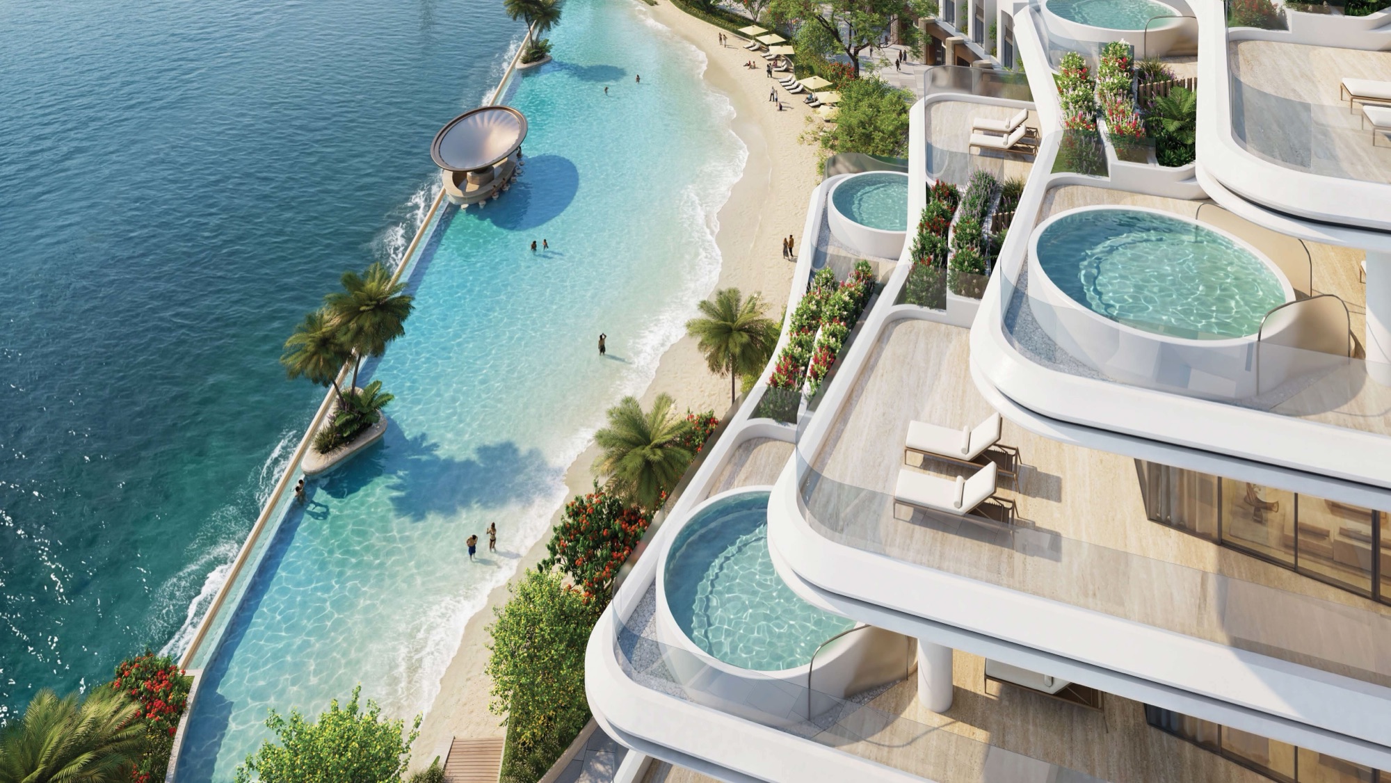 Sobha City Abu Dhabi waterfront residences with private terrace pools overlooking the canal beach