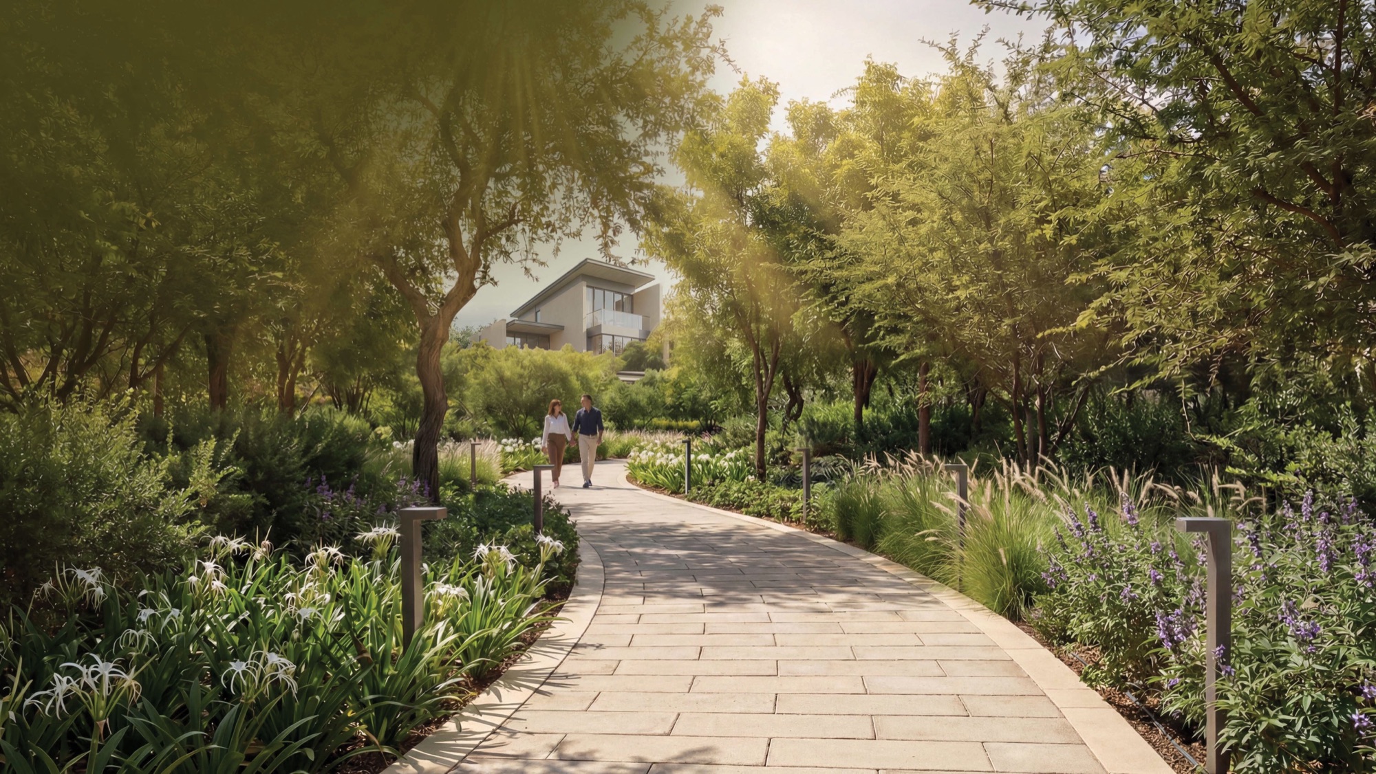 Sobha City Abu Dhabi tree-lined wellness loop pathway through landscaped gardens