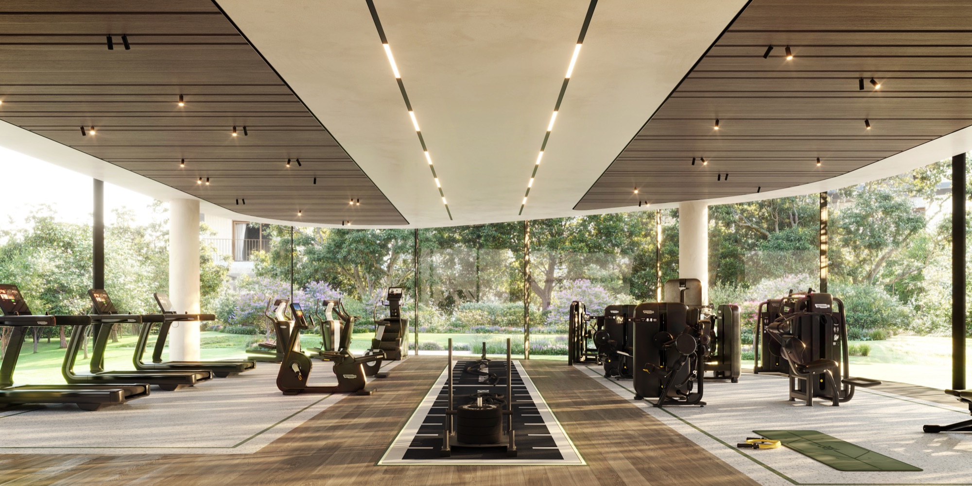 Yas Park Place Aldar Yas Island Abu Dhabi residents' gym and wellness studio with garden views