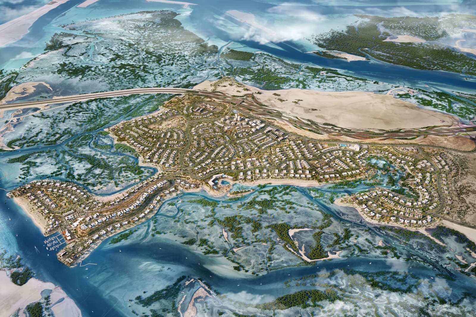 Jubail Island Abu Dhabi — low-rise villa community surrounded by mangroves
