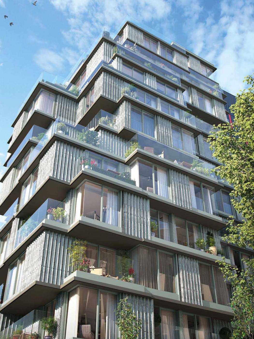 The Haydon Aldgate EC3 London apartments stepped facade with planted private balconies