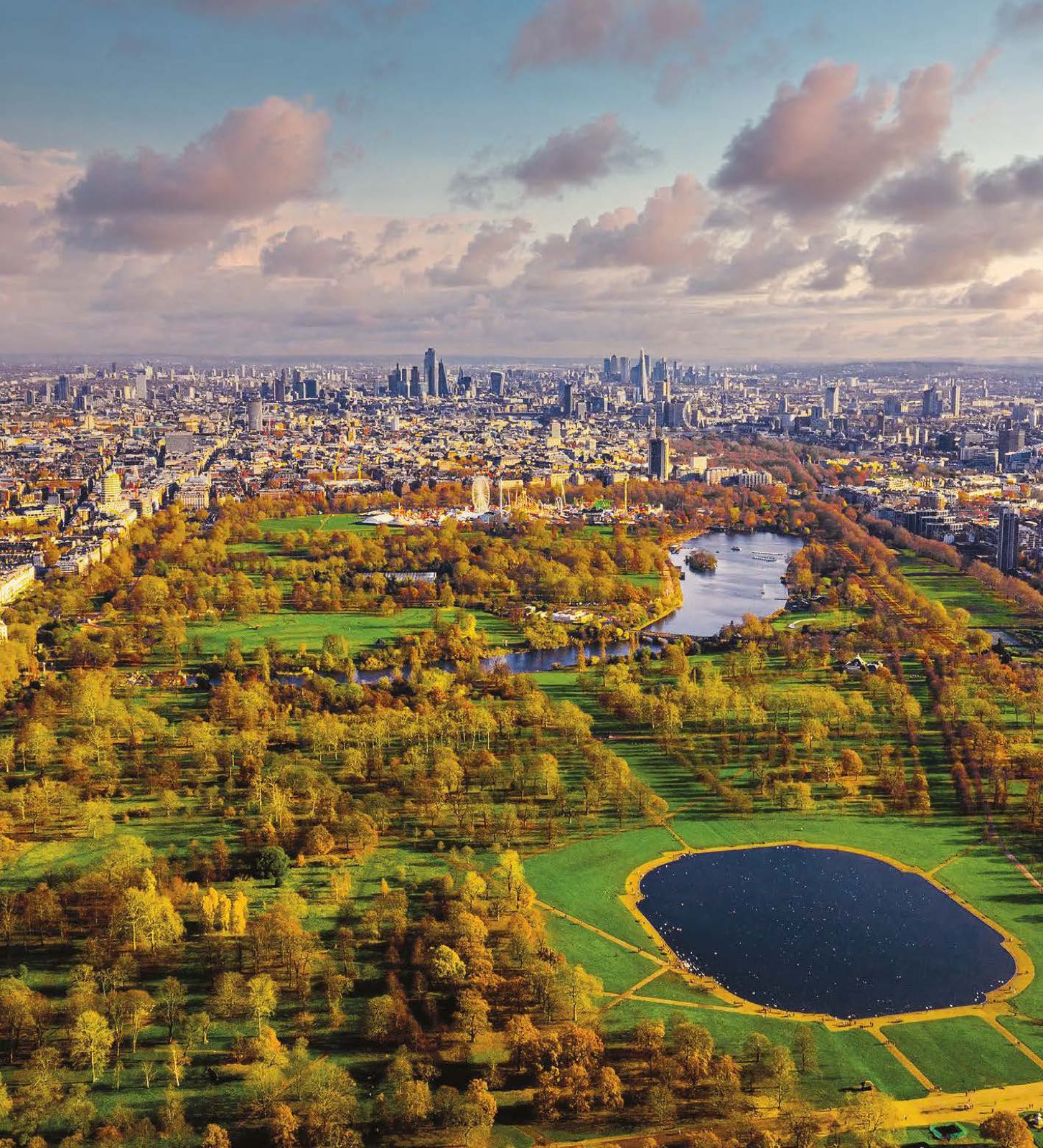 Trillium Paddington W2 London aerial view over Hyde Park towards the City of London skyline