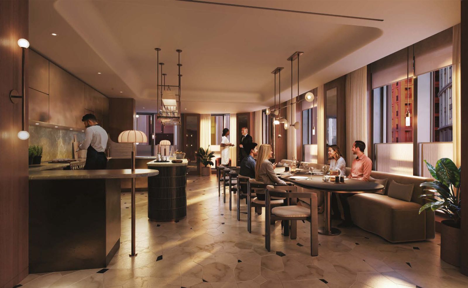 Trillium Paddington W2 London private dining room with bespoke lighting for residents' entertaining