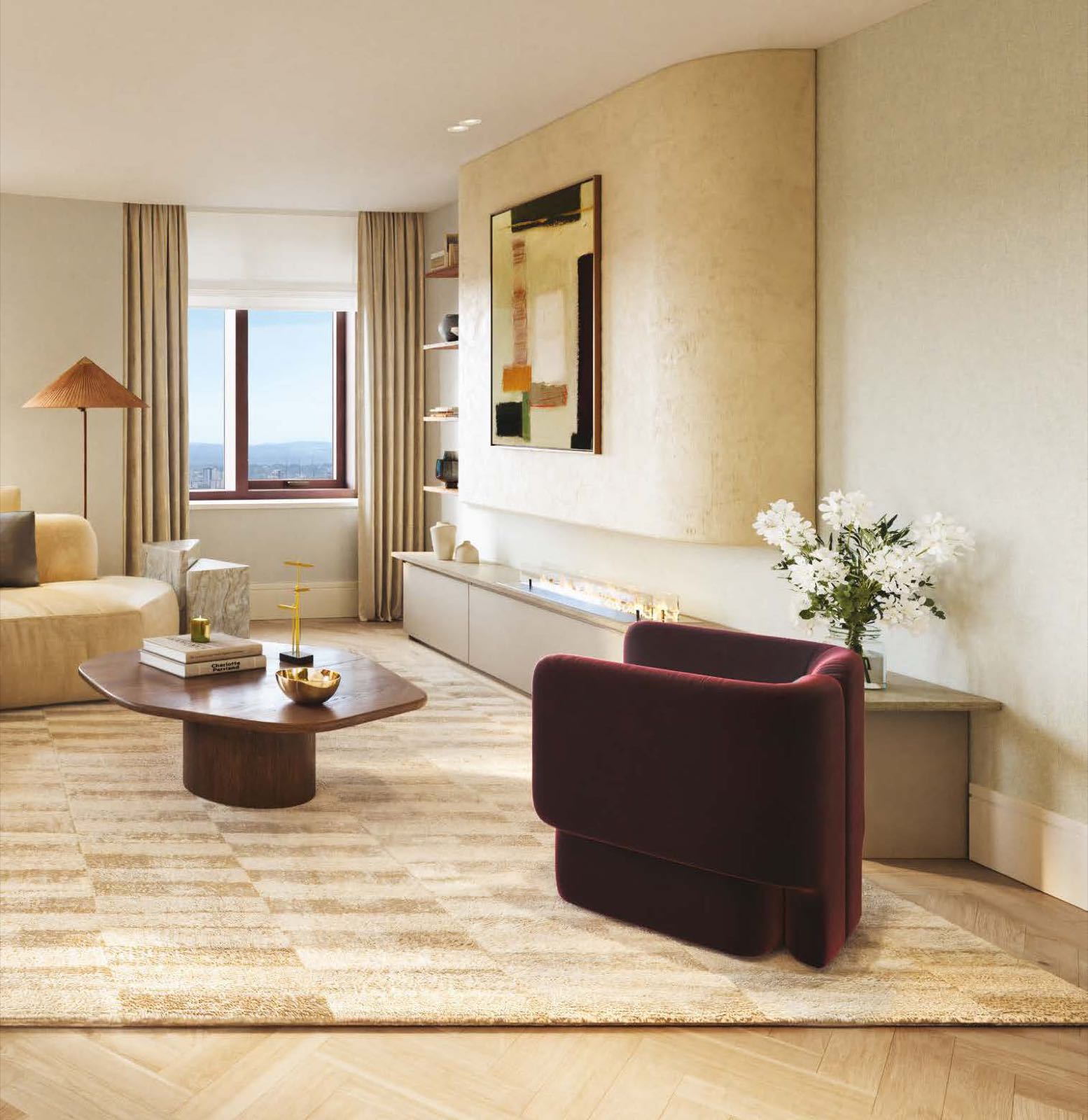 Trillium Paddington W2 London open-plan reception room with European Oak herringbone parquet and bespoke joinery by BradyWilliams